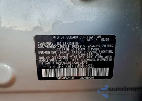 2021 Subaru Forester Premium из США, поврежденный, VIN JF2SKAFC7MH405632